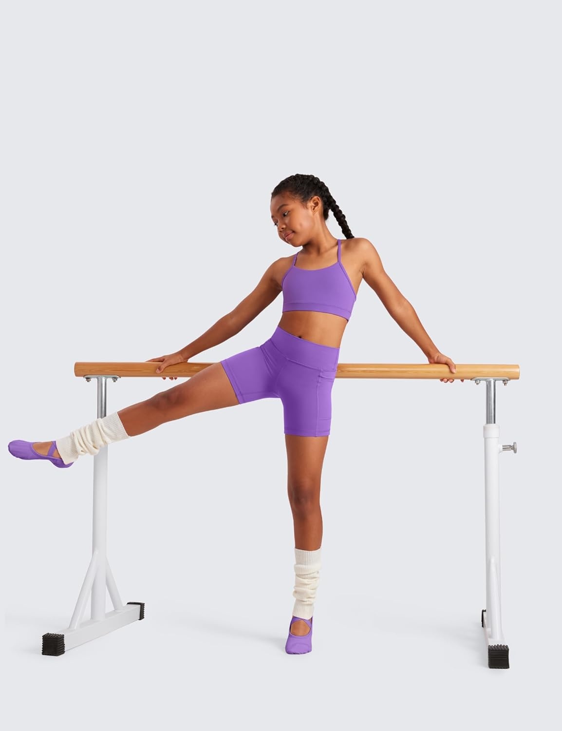 image:imageCRZ YOGA Girls Butterluxe Y Back Sports Bra Yoga Athletic Casual Tops Scoop Neck Spaghetti Strap Padded Crop Kids TeenRoyal Lilac
