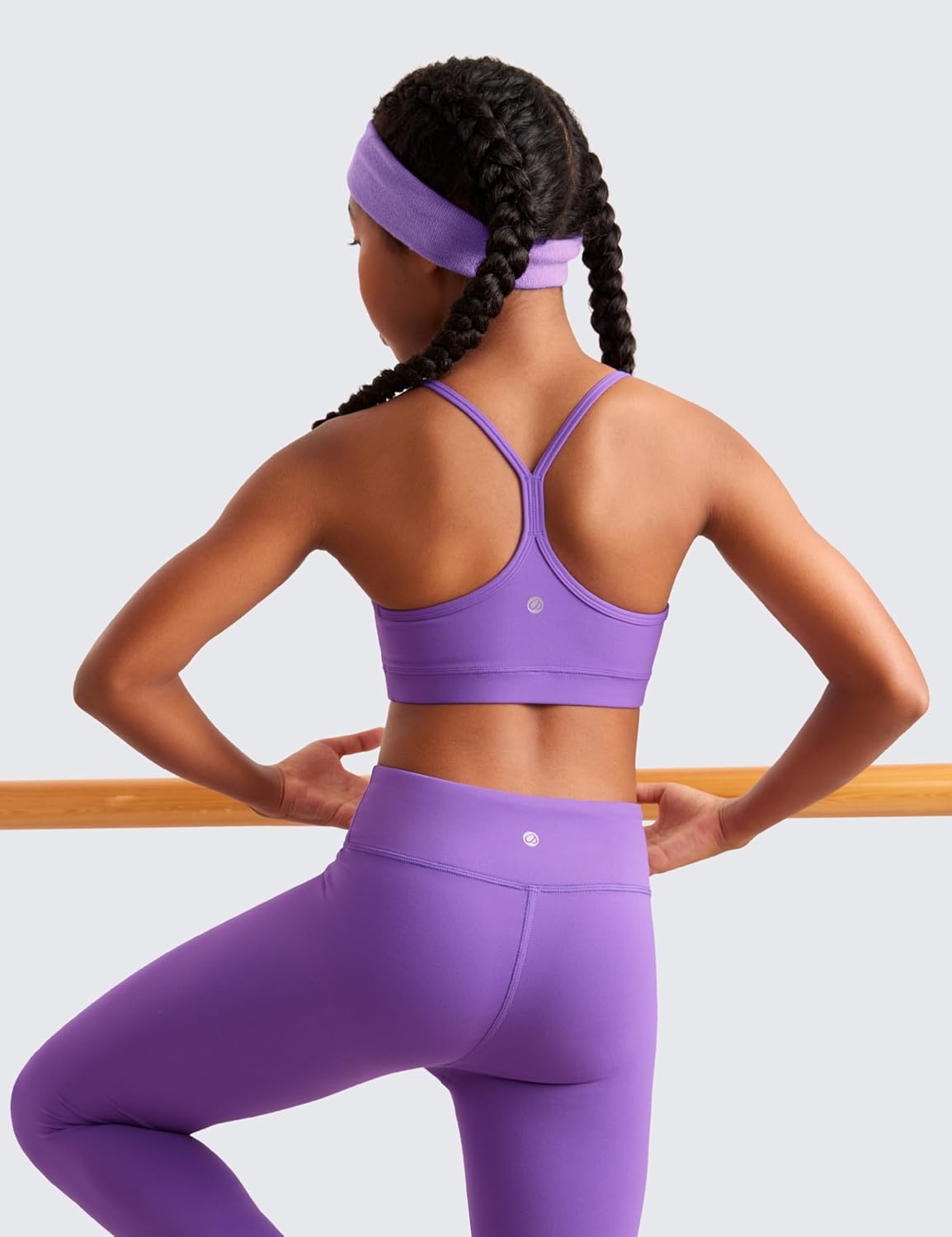 image:imageCRZ YOGA Girls Butterluxe Y Back Sports Bra Yoga Athletic Casual Tops Scoop Neck Spaghetti Strap Padded Crop Kids TeenRoyal Lilac