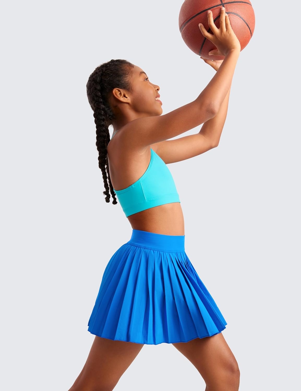 image:imageCRZ YOGA Girls Butterluxe Y Back Sports Bra Yoga Athletic Casual Tops Scoop Neck Spaghetti Strap Padded Crop Kids TeenSpectral Blue