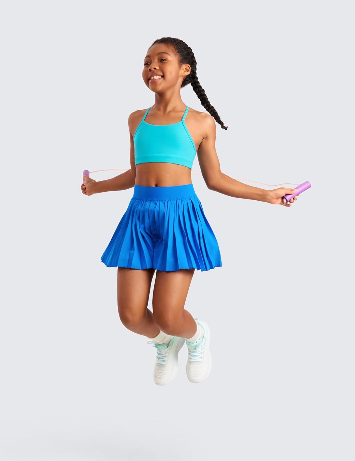 image:imageCRZ YOGA Girls Butterluxe Y Back Sports Bra Yoga Athletic Casual Tops Scoop Neck Spaghetti Strap Padded Crop Kids TeenSpectral Blue