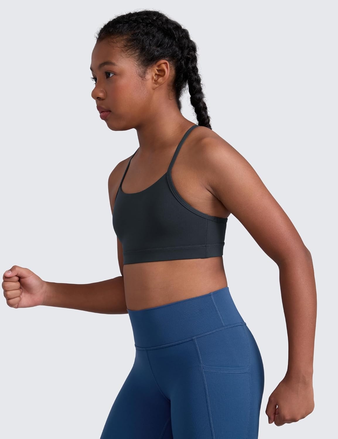 image:imageCRZ YOGA Girls Butterluxe Y Back Sports Bra Yoga Athletic Casual Tops Scoop Neck Spaghetti Strap Padded Crop Kids TeenTrue Navy