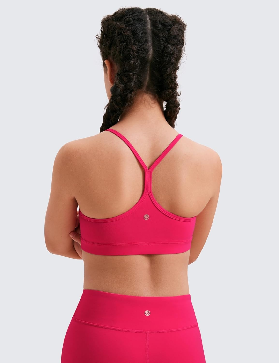 image:imageCRZ YOGA Girls Butterluxe Y Back Sports Bra Yoga Athletic Casual Tops Scoop Neck Spaghetti Strap Padded Crop Kids TeenViva Magenta