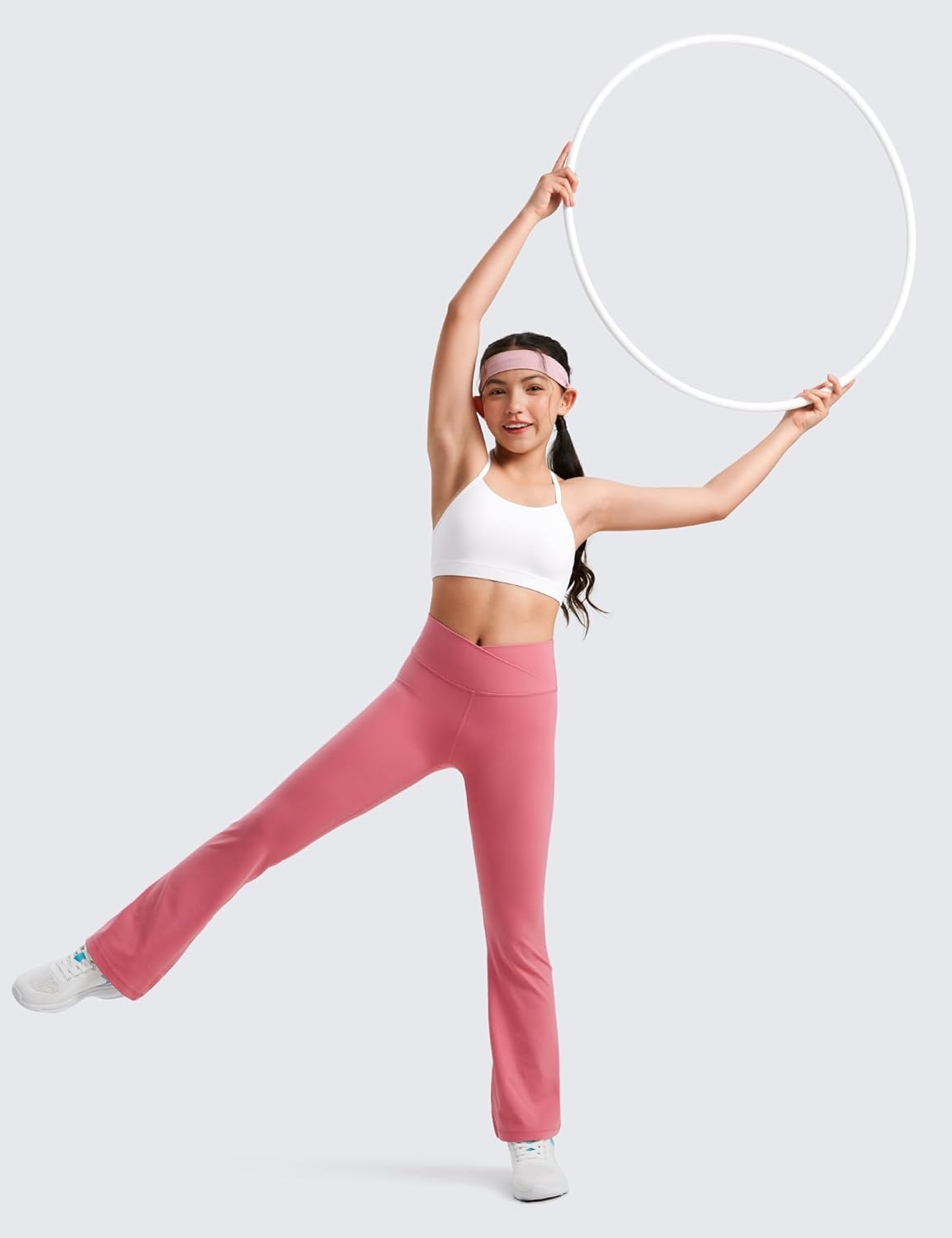 image:imageCRZ YOGA Girls Butterluxe Y Back Sports Bra Yoga Athletic Casual Tops Scoop Neck Spaghetti Strap Padded Crop Kids TeenWhite