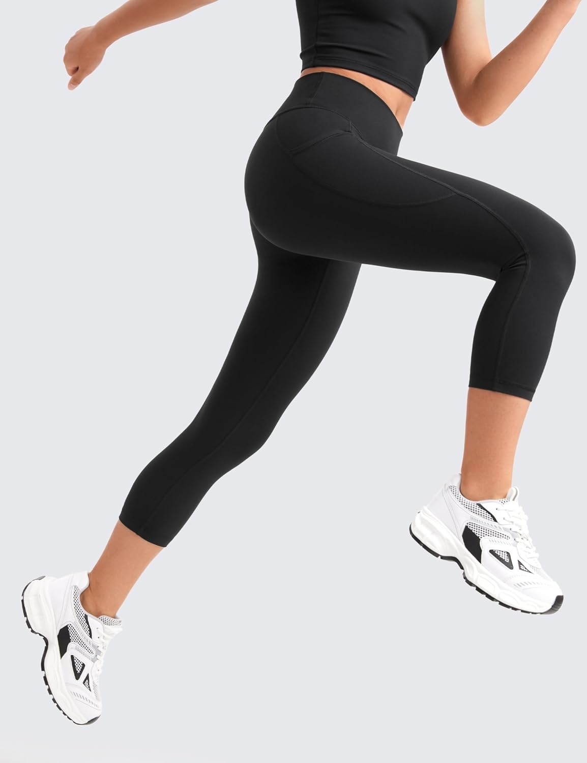 image:imageCRZ YOGA Girls Butterluxe Yoga Capri Leggings with Pockets Athletic Sports Casual Pants High Waist Tights Kids TeenBlack