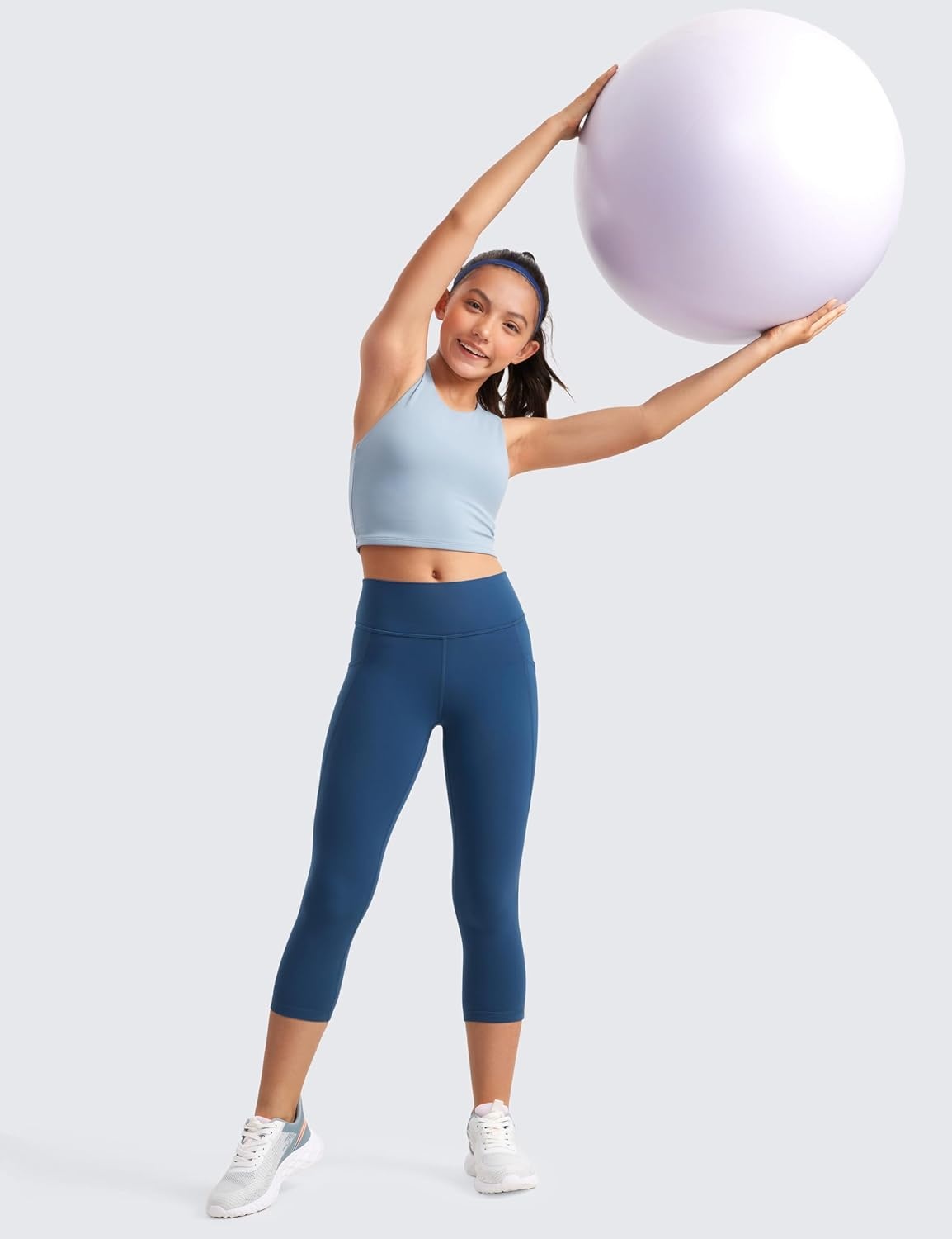 image:imageCRZ YOGA Girls Butterluxe Yoga Capri Leggings with Pockets Athletic Sports Casual Pants High Waist Tights Kids TeenFrench Navy