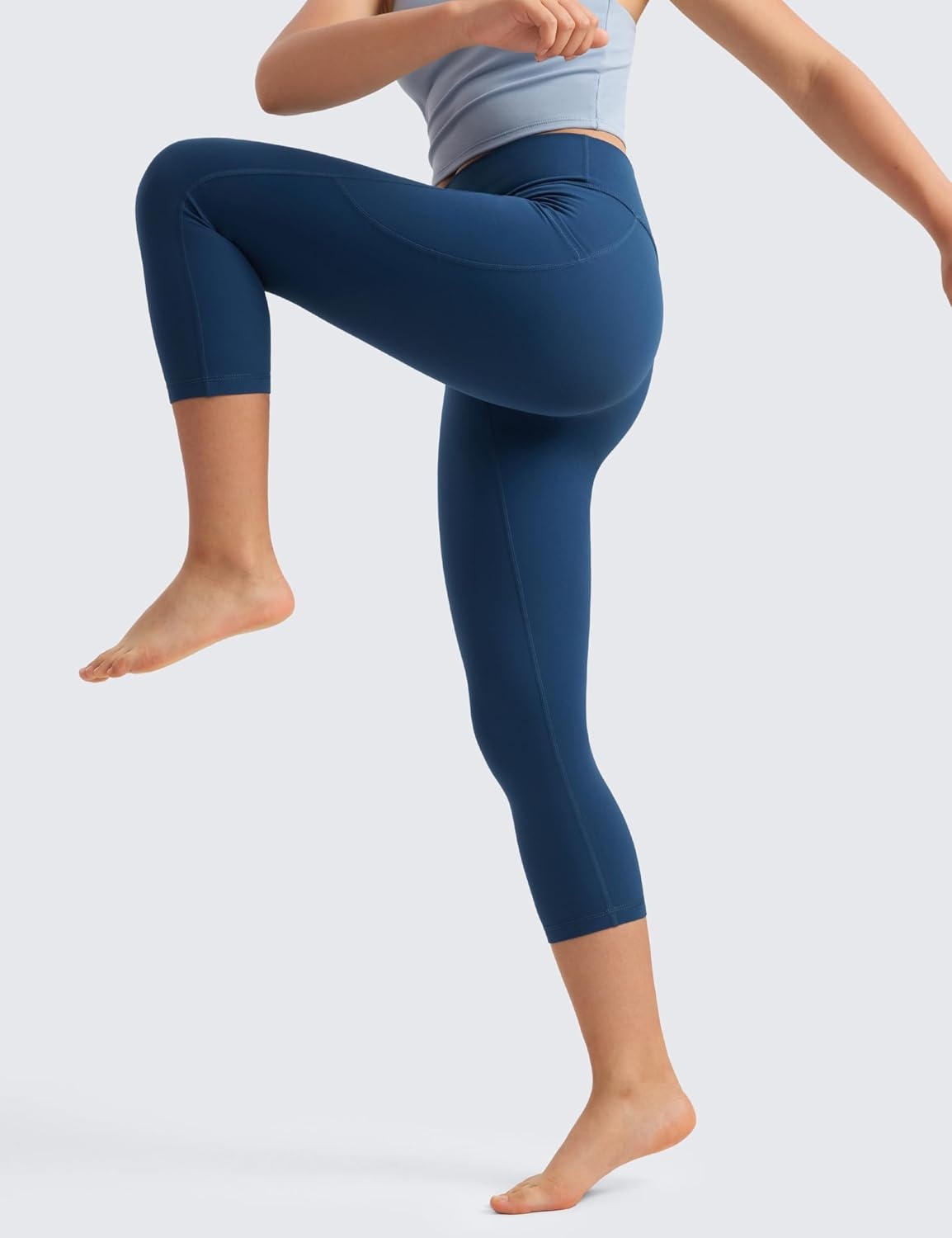 image:imageCRZ YOGA Girls Butterluxe Yoga Capri Leggings with Pockets Athletic Sports Casual Pants High Waist Tights Kids TeenFrench Navy