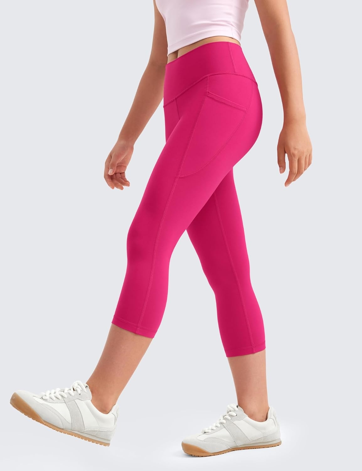 image:imageCRZ YOGA Girls Butterluxe Yoga Capri Leggings with Pockets Athletic Sports Casual Pants High Waist Tights Kids TeenGranita Pink