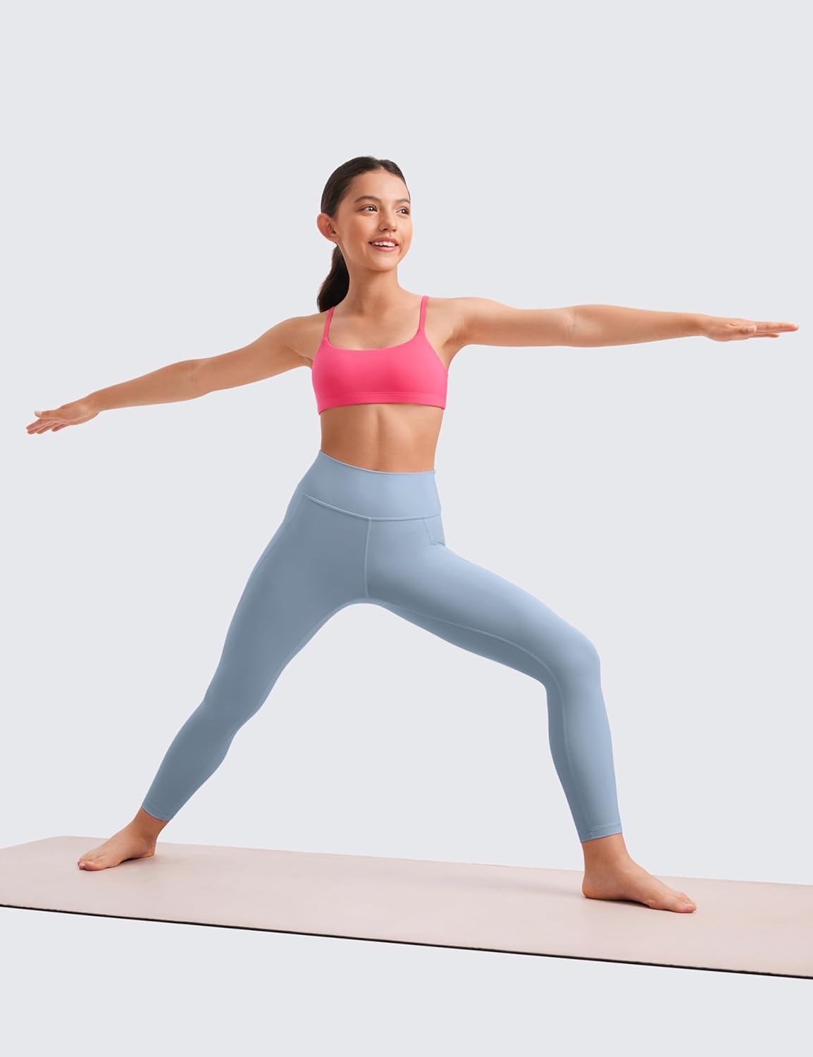 image:imageCRZ YOGA Girls Butterluxe Yoga Leggings with Pockets Athletic Sports Casual Pants High Waist Tights Kids TeenCambric Blue