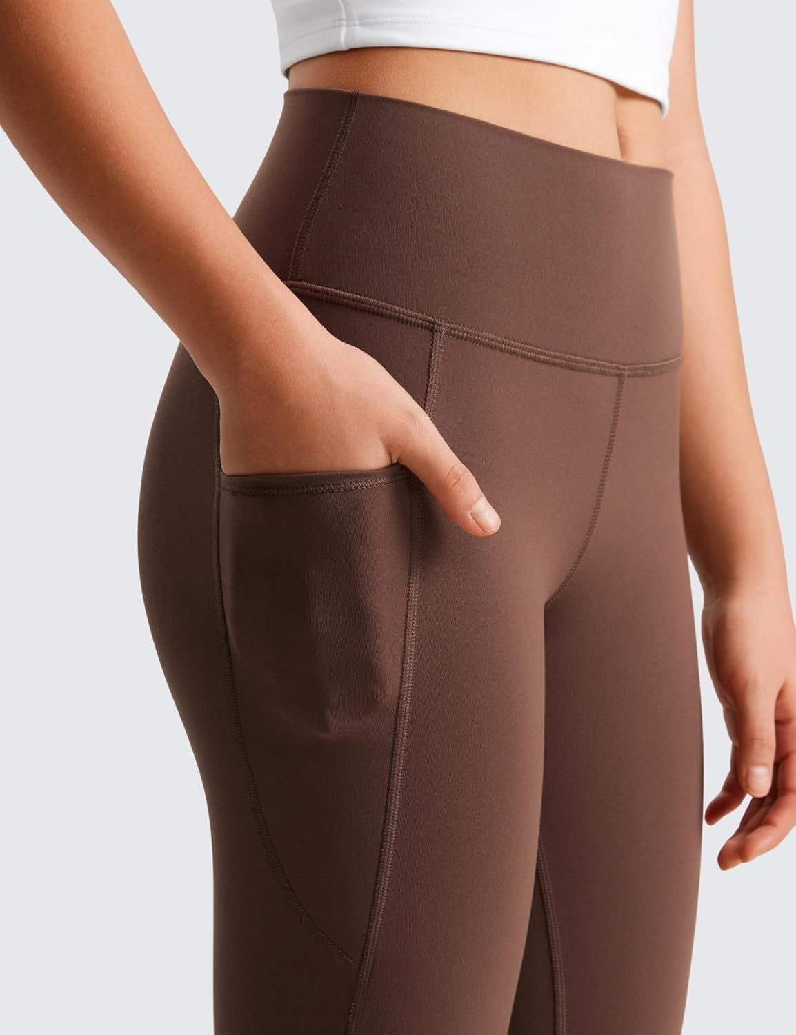 image:imageCRZ YOGA Girls Butterluxe Yoga Leggings with Pockets Athletic Sports Casual Pants High Waist Tights Kids TeenCoffee Brown