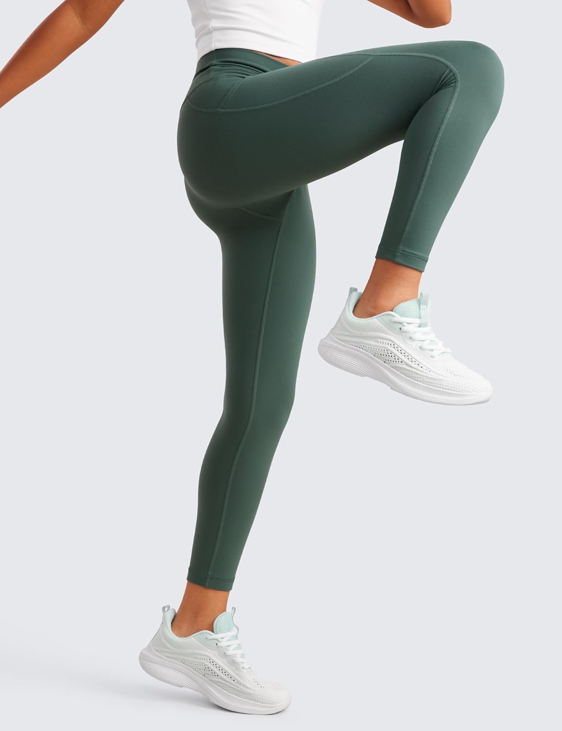 image:imageCRZ YOGA Girls Butterluxe Yoga Leggings with Pockets Athletic Sports Casual Pants High Waist Tights Kids TeenDark Forest Green