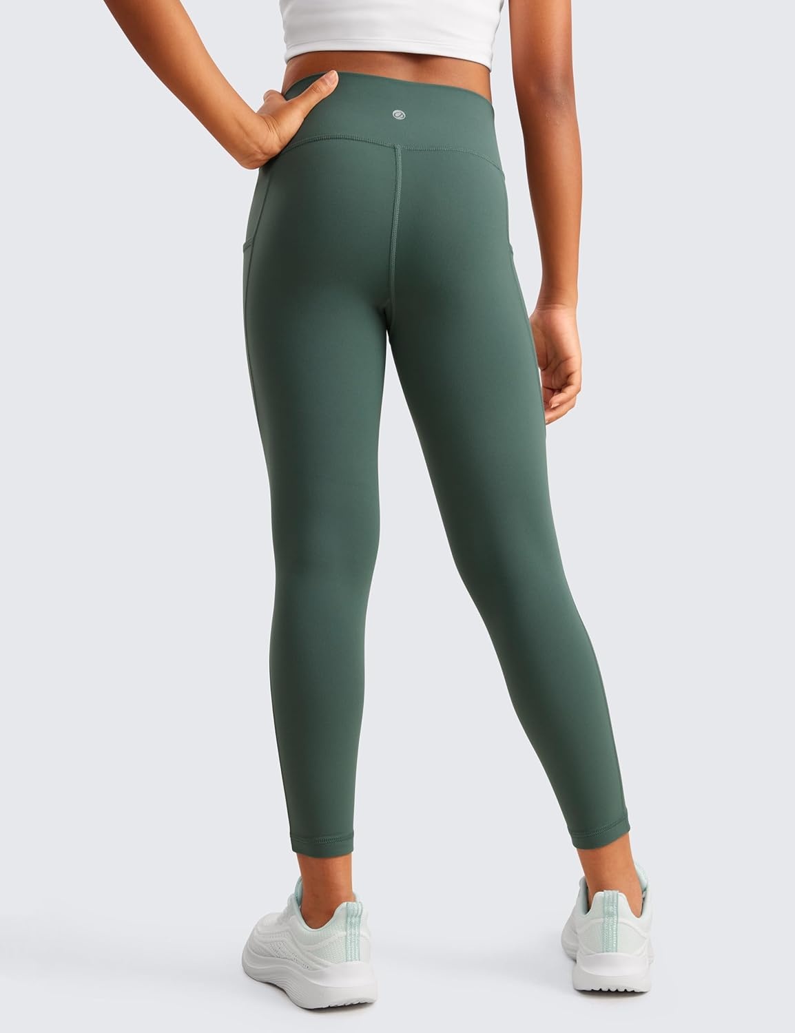 image:imageCRZ YOGA Girls Butterluxe Yoga Leggings with Pockets Athletic Sports Casual Pants High Waist Tights Kids TeenDark Forest Green