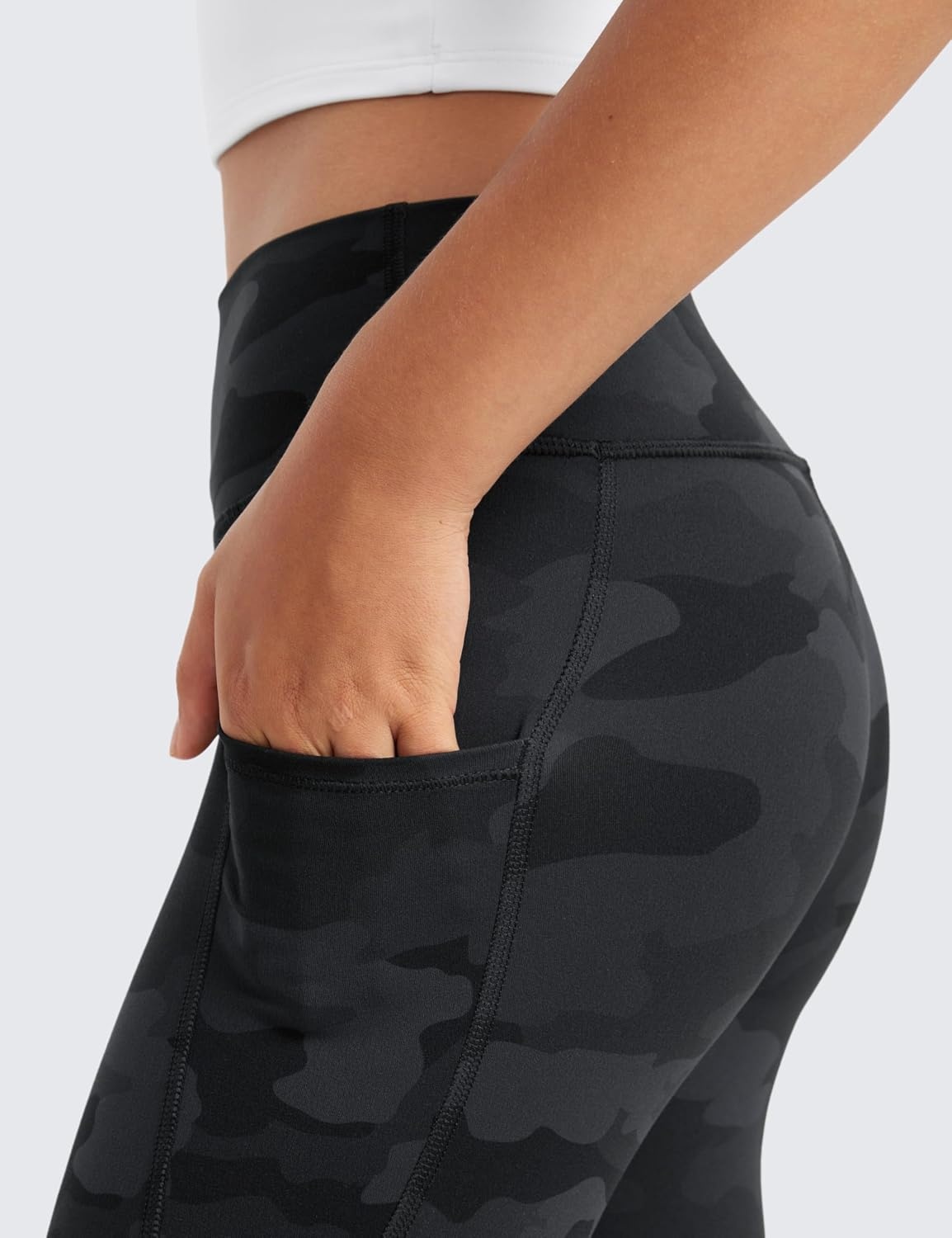 image:imageCRZ YOGA Girls Butterluxe Yoga Leggings with Pockets Athletic Sports Casual Pants High Waist Tights Kids TeenDark Grey Camouflage 2