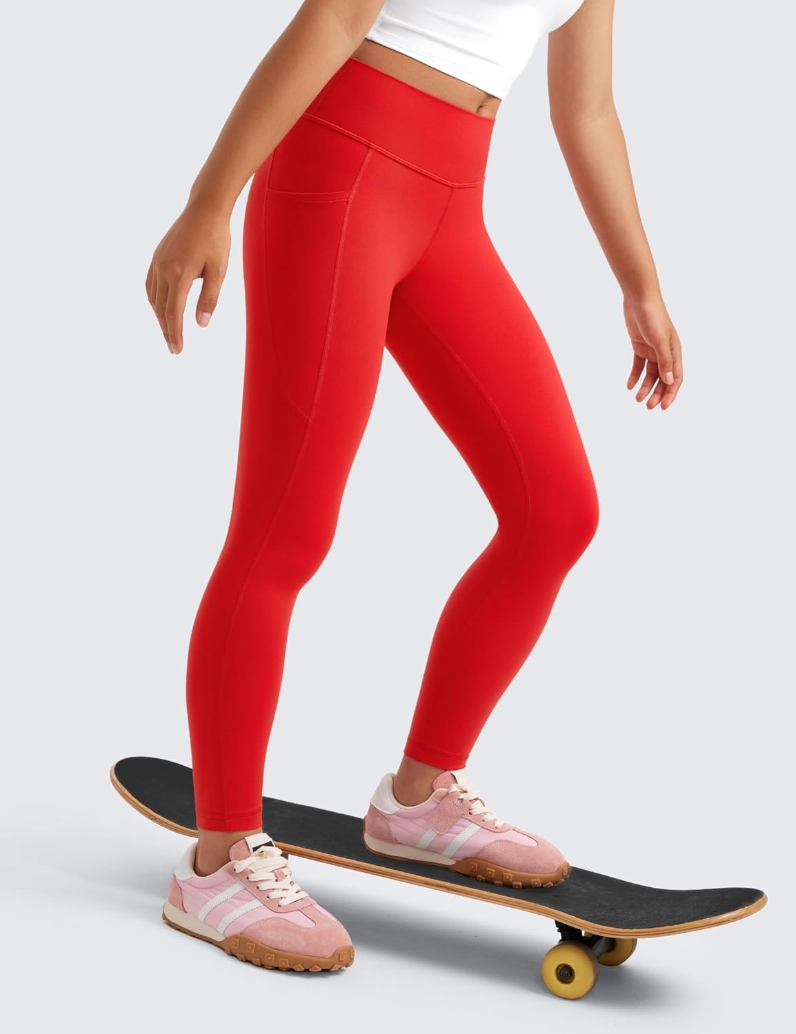 image:imageCRZ YOGA Girls Butterluxe Yoga Leggings with Pockets Athletic Sports Casual Pants High Waist Tights Kids TeenDeep Red