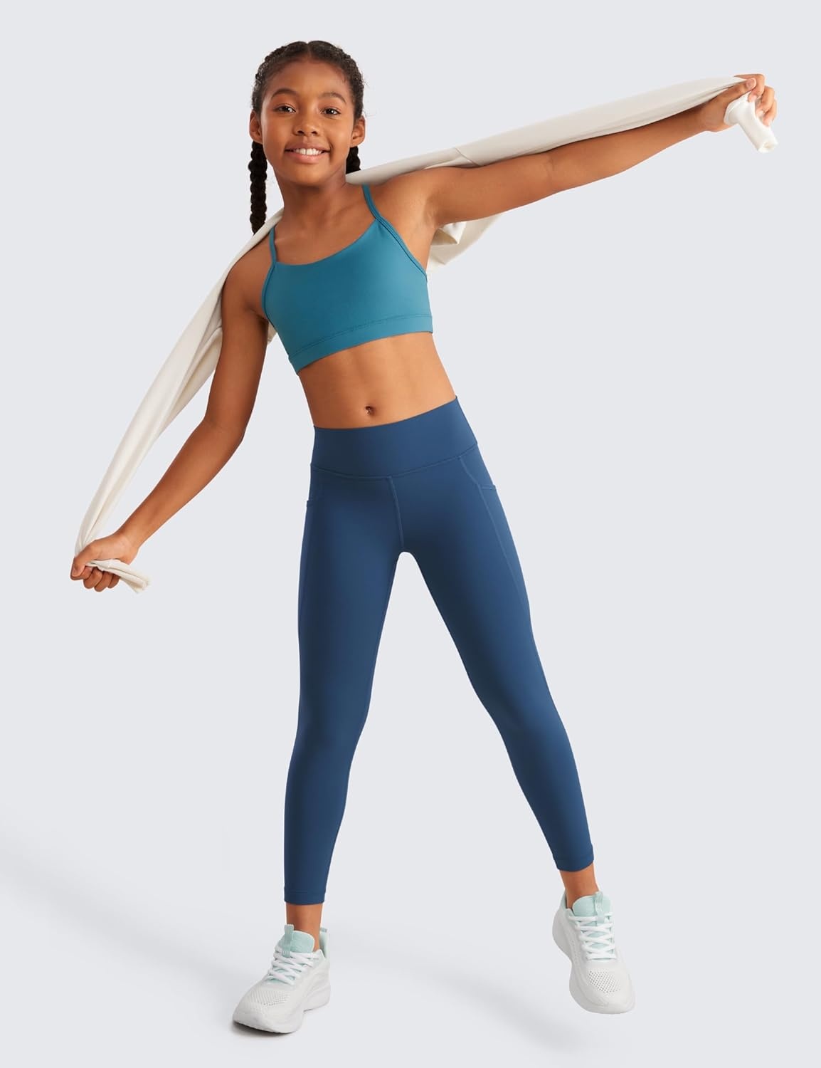 image:imageCRZ YOGA Girls Butterluxe Yoga Leggings with Pockets Athletic Sports Casual Pants High Waist Tights Kids TeenFrench Navy