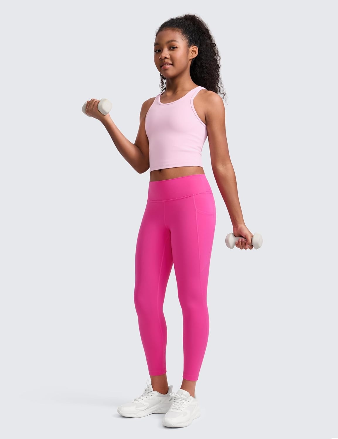 image:imageCRZ YOGA Girls Butterluxe Yoga Leggings with Pockets Athletic Sports Casual Pants High Waist Tights Kids TeenHibiscus Purple