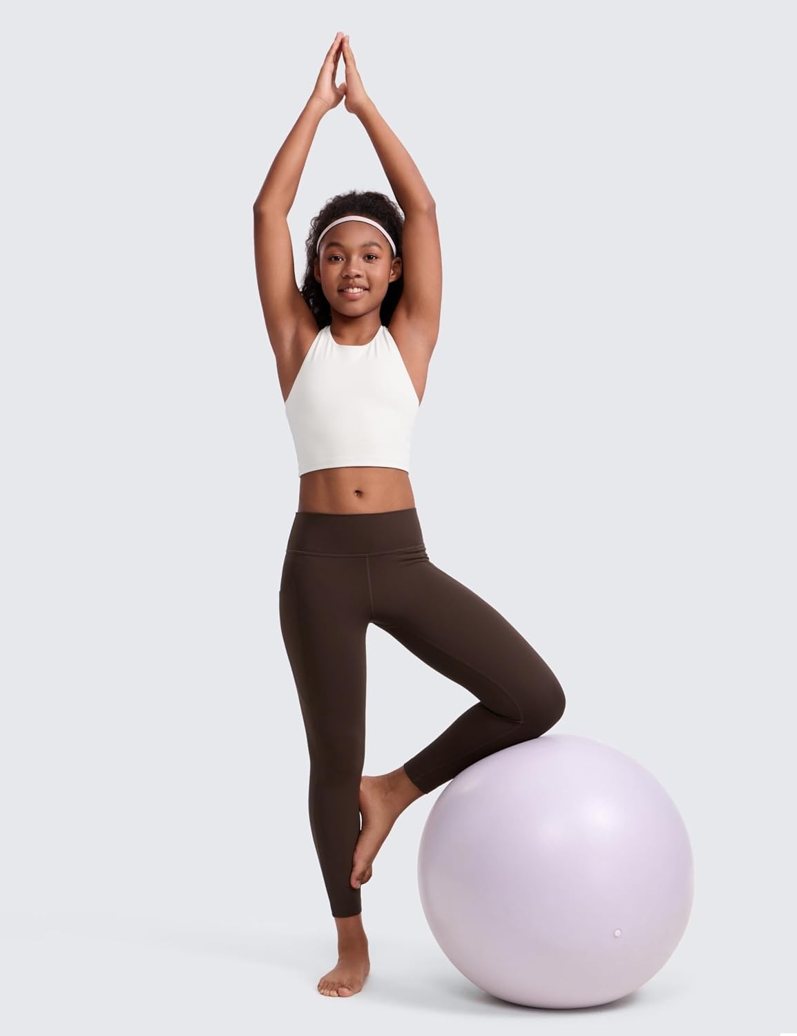 image:imageCRZ YOGA Girls Butterluxe Yoga Leggings with Pockets Athletic Sports Casual Pants High Waist Tights Kids TeenHot Fudge Brown
