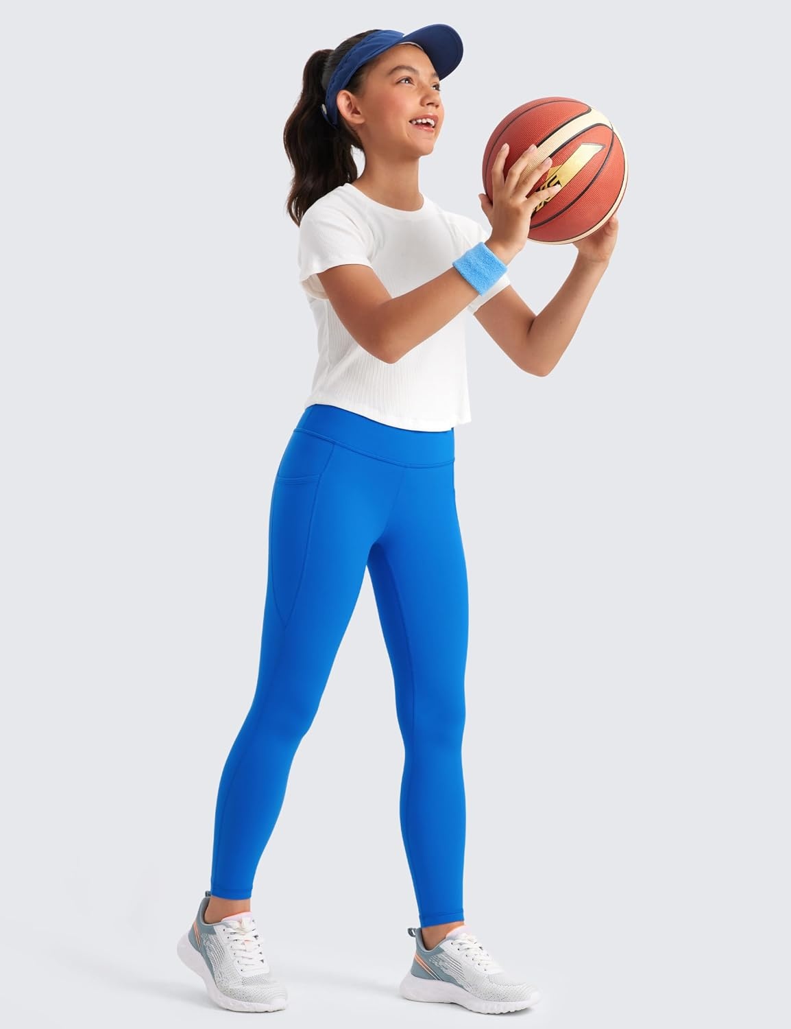 image:imageCRZ YOGA Girls Butterluxe Yoga Leggings with Pockets Athletic Sports Casual Pants High Waist Tights Kids TeenSparkle Blue