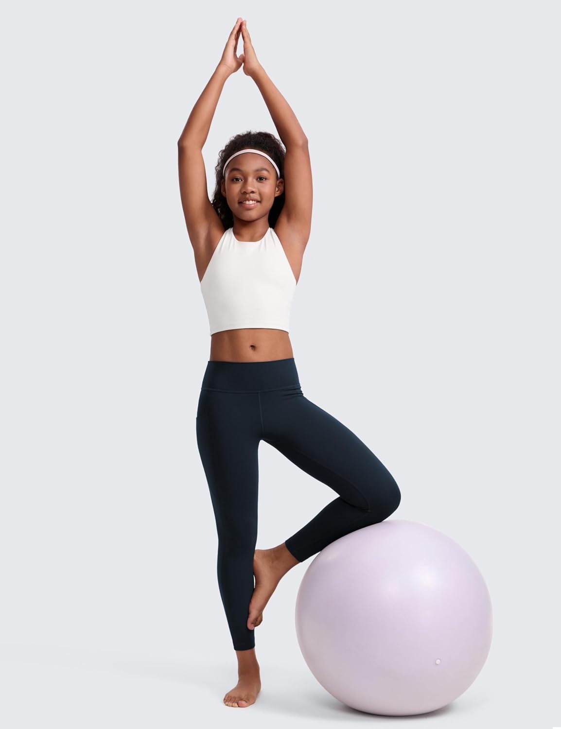 image:imageCRZ YOGA Girls Butterluxe Yoga Leggings with Pockets Athletic Sports Casual Pants High Waist Tights Kids TeenTrue Navy