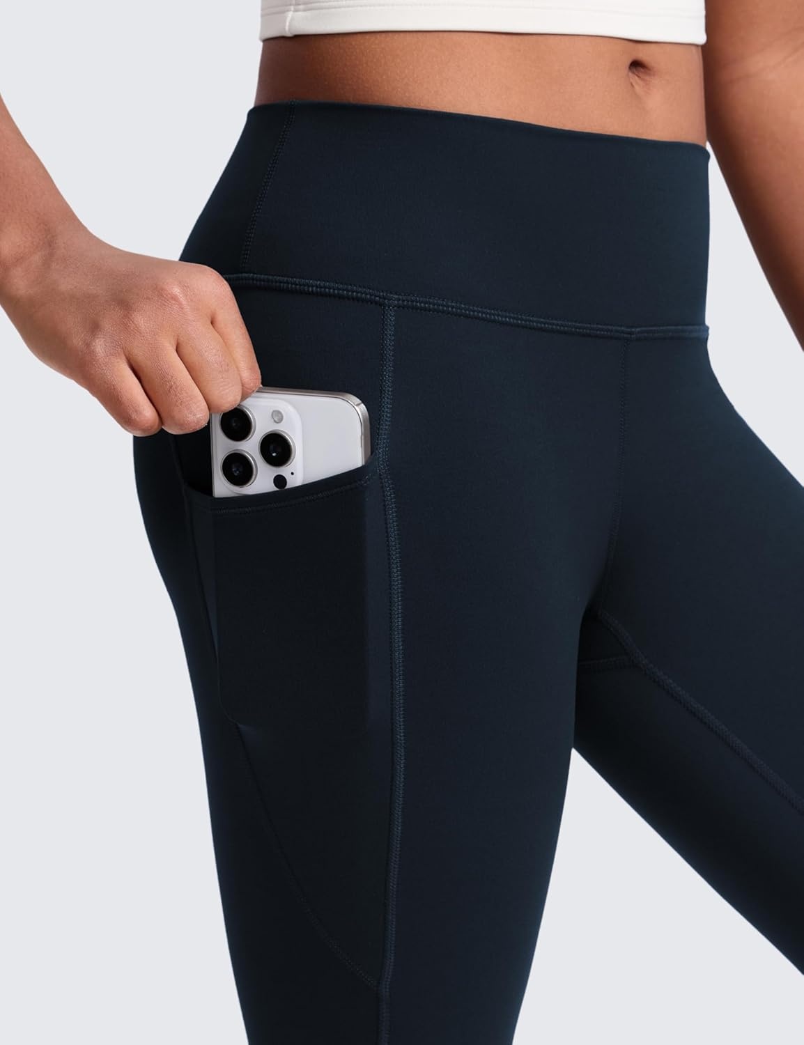 image:imageCRZ YOGA Girls Butterluxe Yoga Leggings with Pockets Athletic Sports Casual Pants High Waist Tights Kids TeenTrue Navy