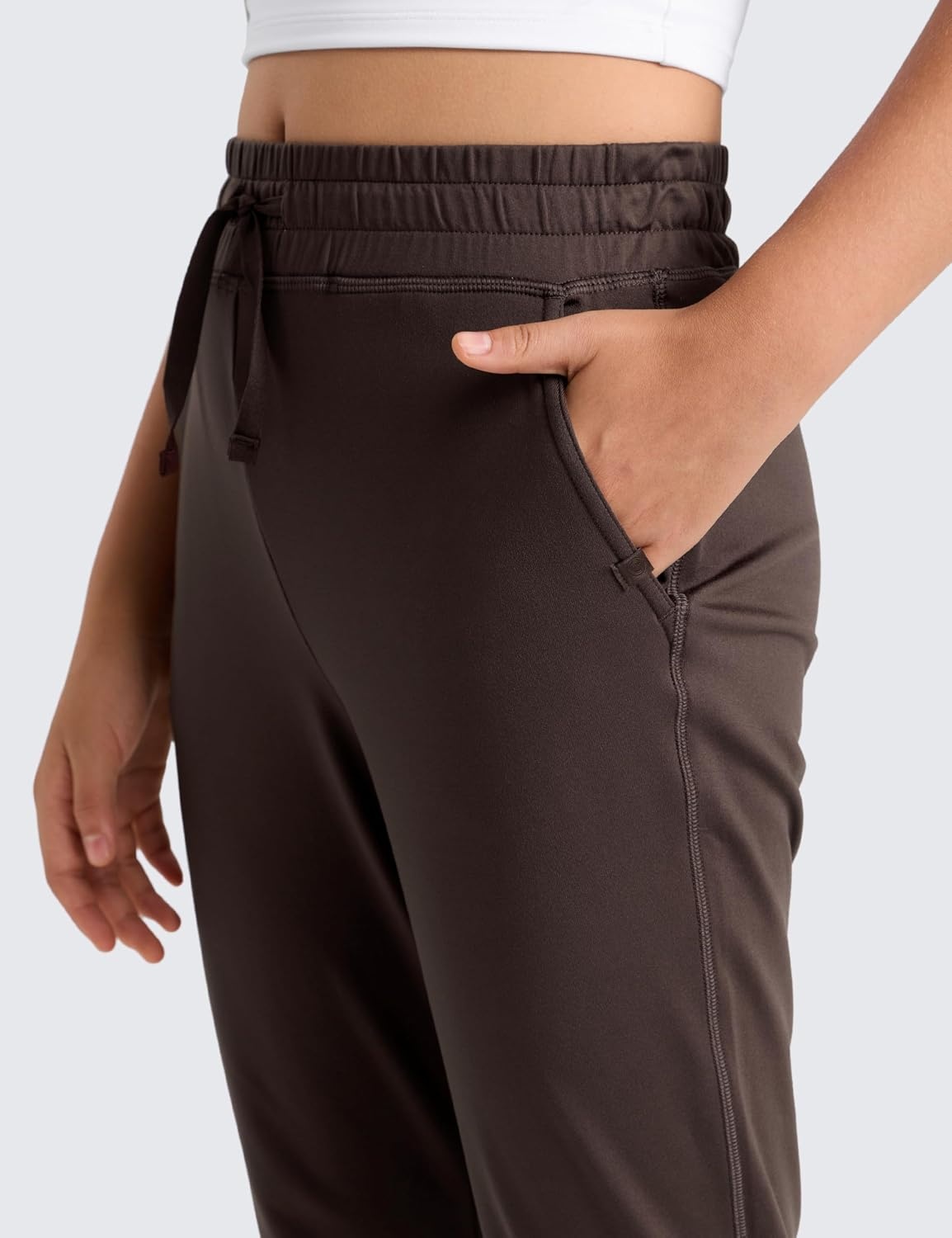 image:imageCRZ YOGA Girls Cloud Jersey Casual Joggers Lounge High Waist Pants with Pockets Drawstring Kids TeenHot Fudge Brown