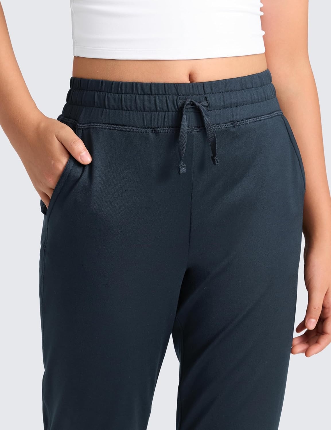 image:imageCRZ YOGA Girls Cloud Jersey Casual Joggers Lounge High Waist Pants with Pockets Drawstring Kids TeenTrue Navy