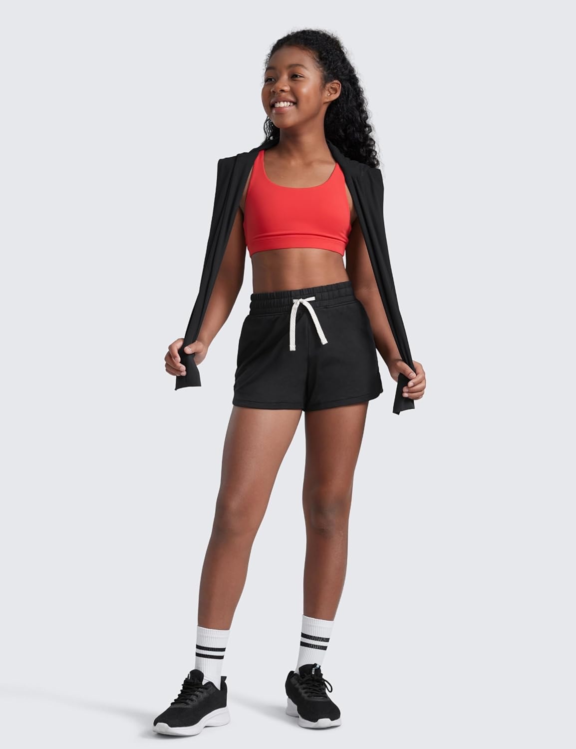 image:imageCRZ YOGA Girls Cloud Jersey Dolphin Casual Sweat Shorts Lounge Athletic Tennis Soccer Pockets Drawstring Kids TeenBlack