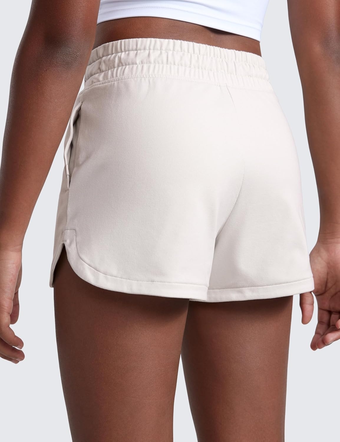 image:imageCRZ YOGA Girls Cloud Jersey Dolphin Casual Sweat Shorts Lounge Athletic Tennis Soccer Pockets Drawstring Kids TeenMilky White