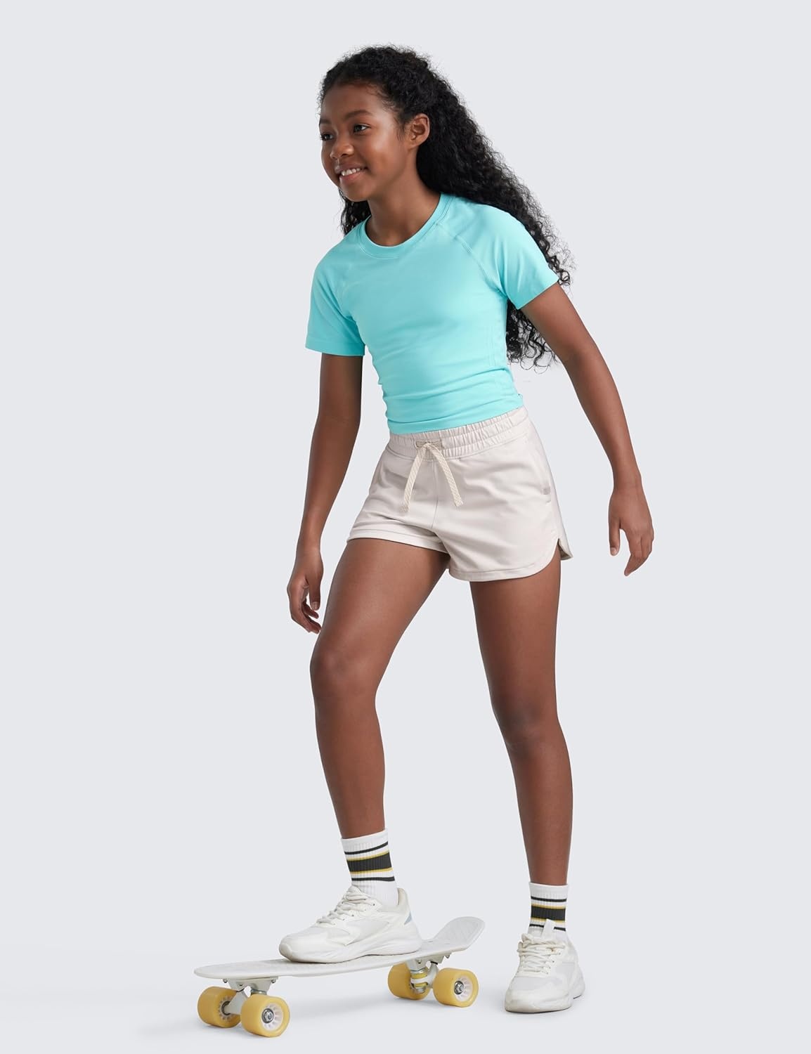image:imageCRZ YOGA Girls Cloud Jersey Dolphin Casual Sweat Shorts Lounge Athletic Tennis Soccer Pockets Drawstring Kids TeenMilky White