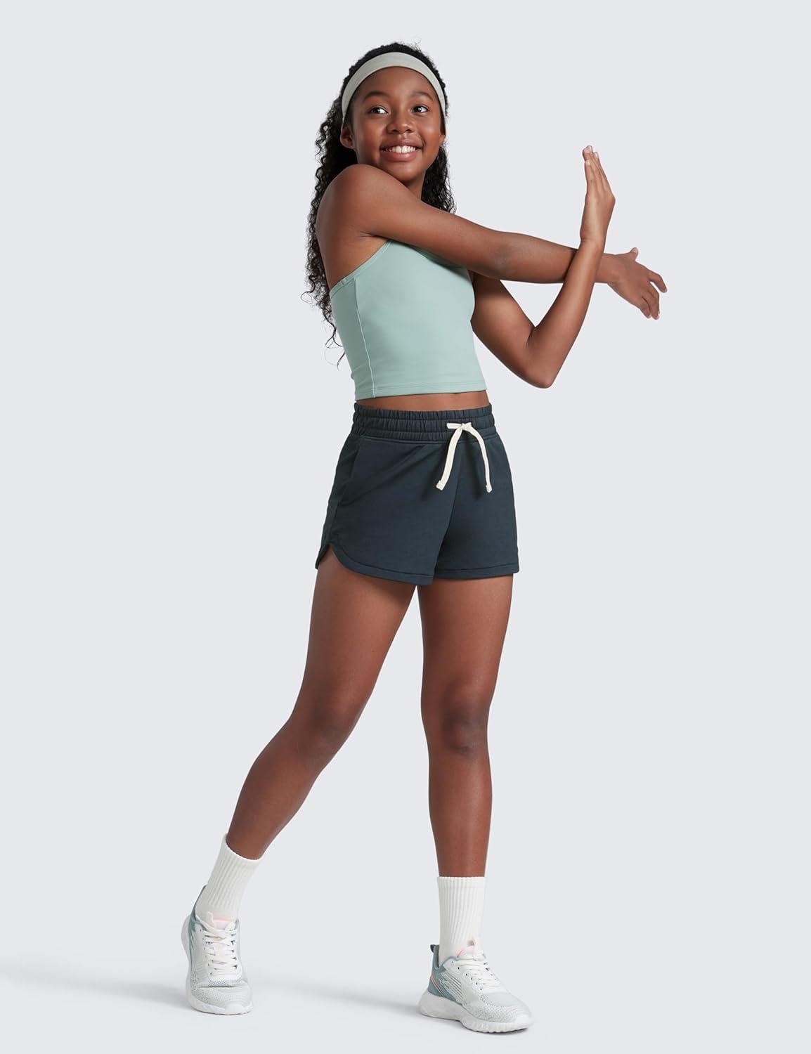 image:imageCRZ YOGA Girls Cloud Jersey Dolphin Casual Sweat Shorts Lounge Athletic Tennis Soccer Pockets Drawstring Kids TeenTrue Navy