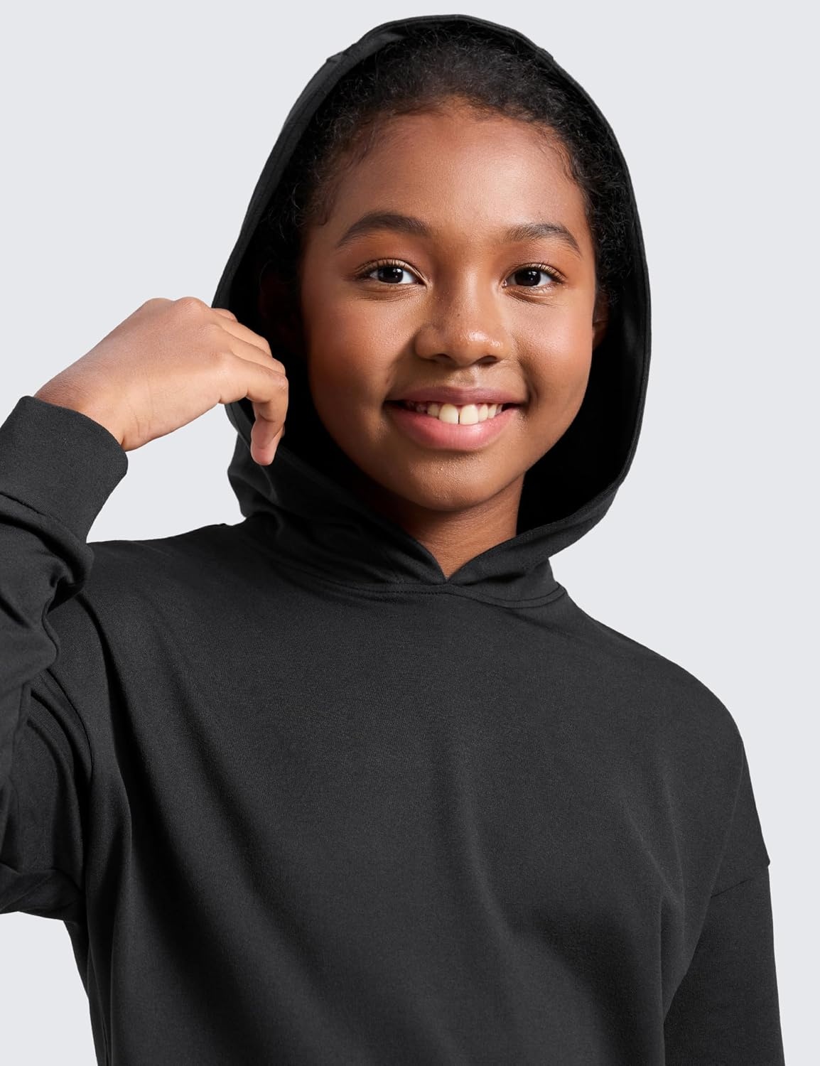 image:imageCRZ YOGA Girls Cloud Jersey Long Sleeve Casual Hoodie Lounge Pullover Sweatshirts Hooded Relaxed Waist Length Kids TeenBlack