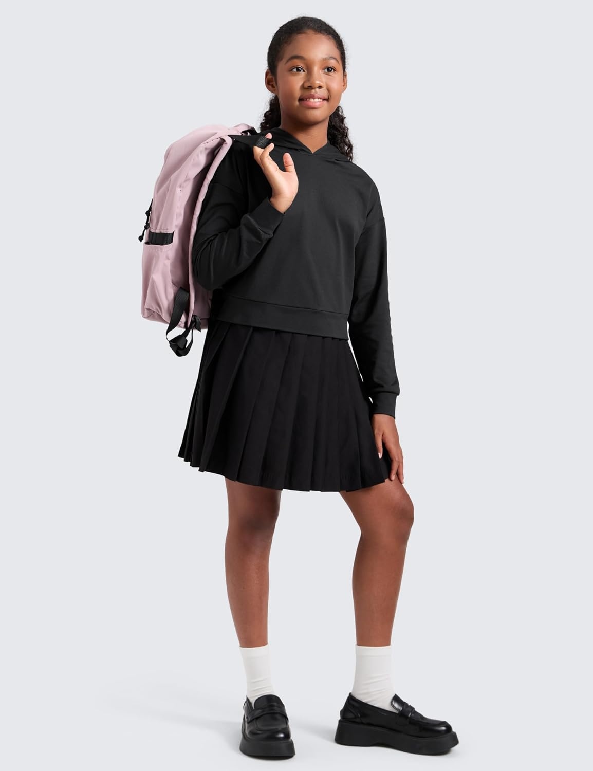 image:imageCRZ YOGA Girls Cloud Jersey Long Sleeve Casual Hoodie Lounge Pullover Sweatshirts Hooded Relaxed Waist Length Kids TeenBlack