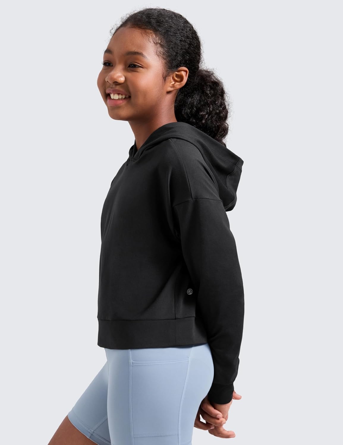 image:imageCRZ YOGA Girls Cloud Jersey Long Sleeve Casual Hoodie Lounge Pullover Sweatshirts Hooded Relaxed Waist Length Kids TeenBlack