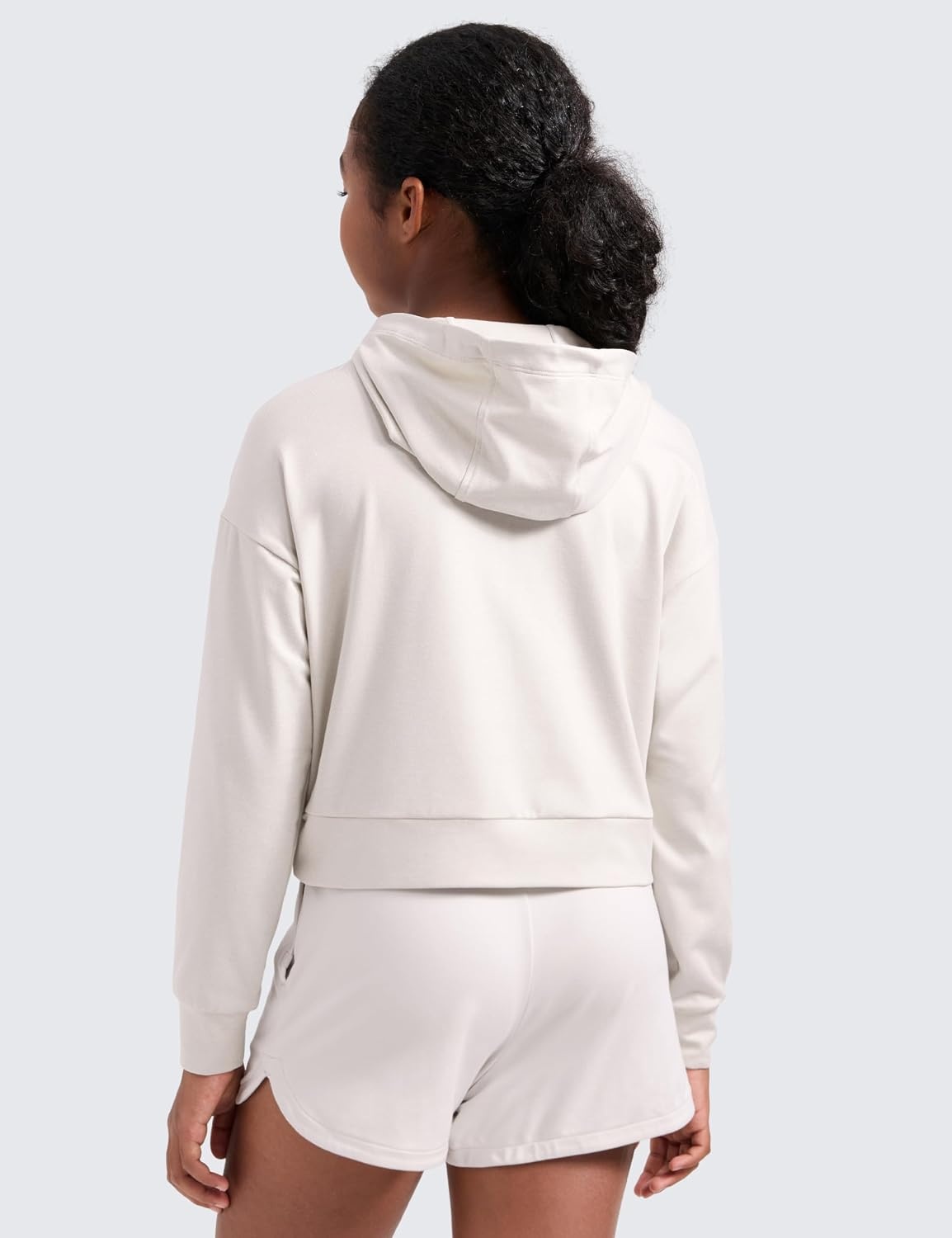 image:imageCRZ YOGA Girls Cloud Jersey Long Sleeve Casual Hoodie Lounge Pullover Sweatshirts Hooded Relaxed Waist Length Kids TeenMilky White