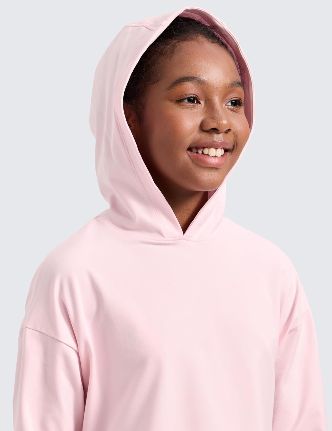 image:imageCRZ YOGA Girls Cloud Jersey Long Sleeve Casual Hoodie Lounge Pullover Sweatshirts Hooded Relaxed Waist Length Kids TeenStrawberry Pink