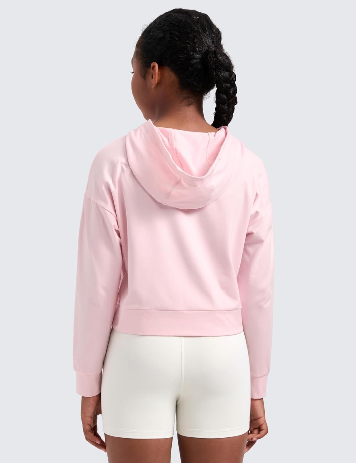 image:imageCRZ YOGA Girls Cloud Jersey Long Sleeve Casual Hoodie Lounge Pullover Sweatshirts Hooded Relaxed Waist Length Kids TeenStrawberry Pink