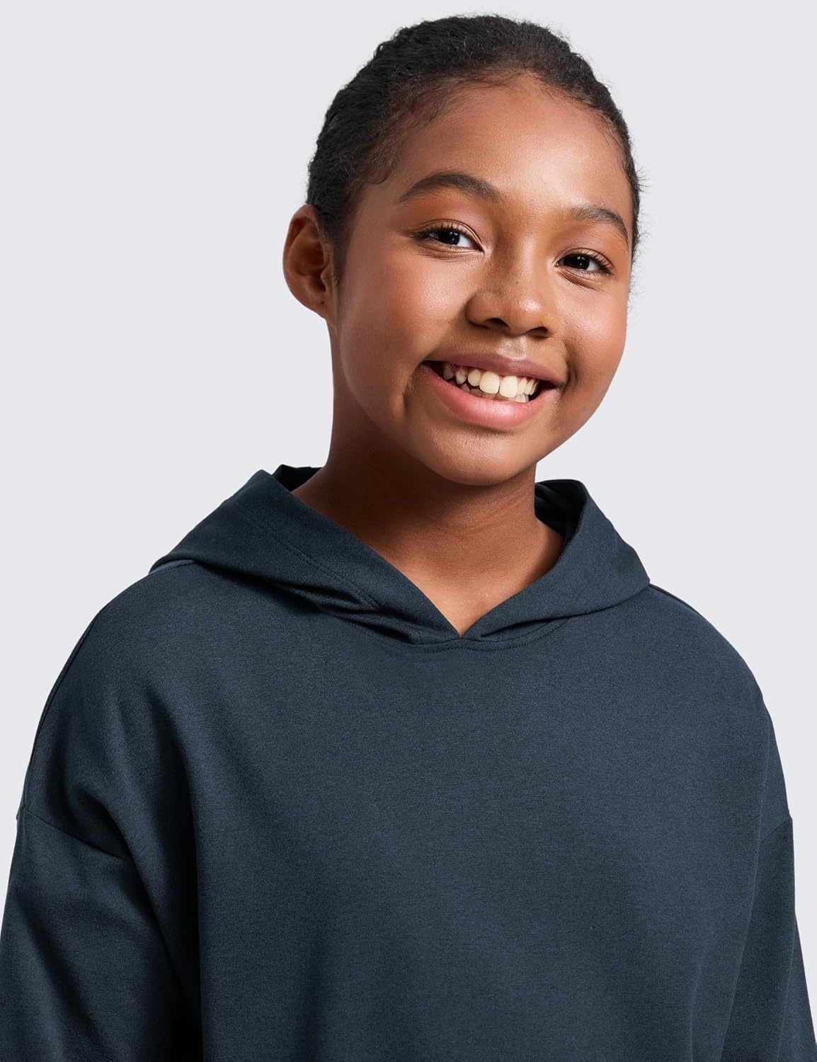 image:imageCRZ YOGA Girls Cloud Jersey Long Sleeve Casual Hoodie Lounge Pullover Sweatshirts Hooded Relaxed Waist Length Kids TeenTrue Navy