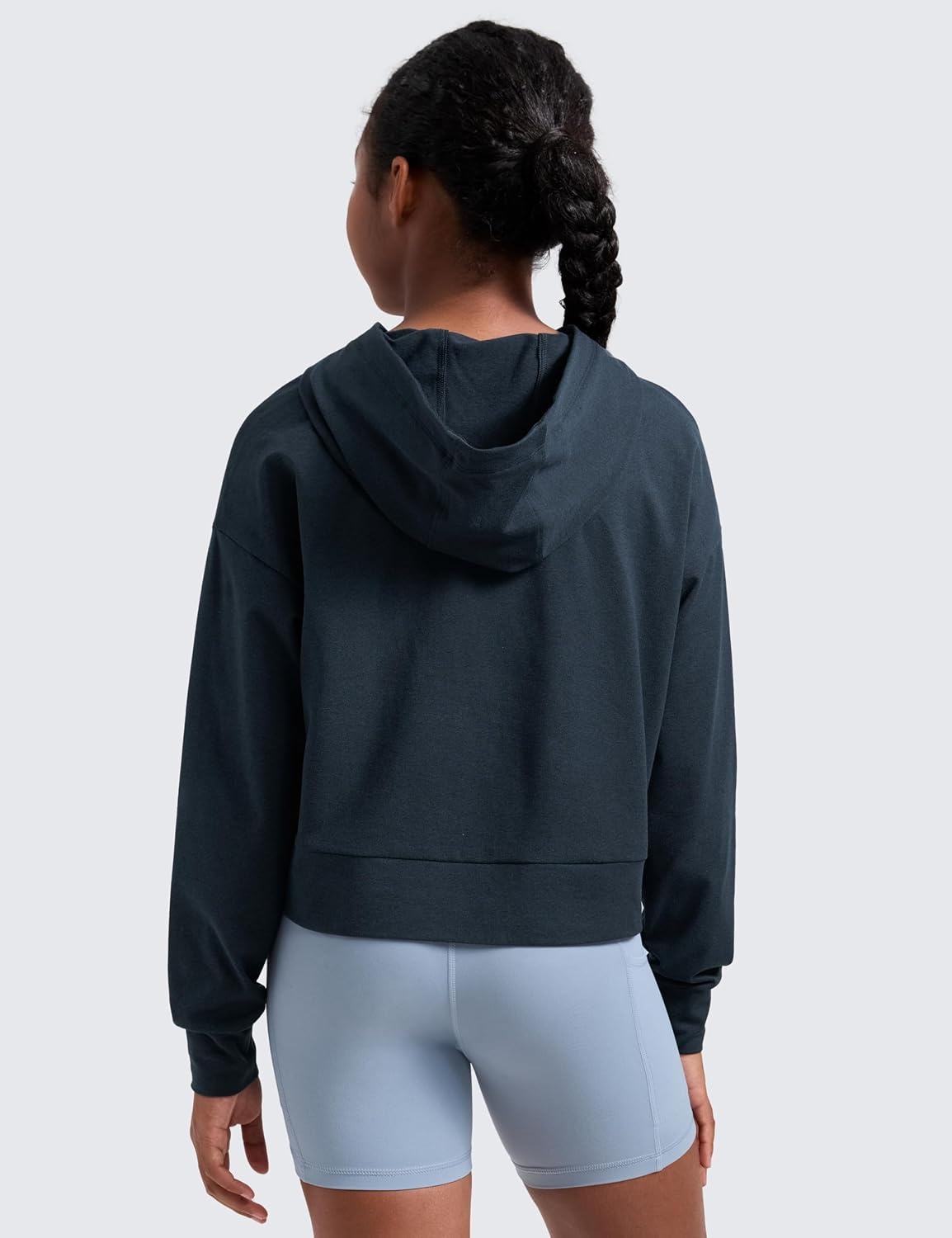 image:imageCRZ YOGA Girls Cloud Jersey Long Sleeve Casual Hoodie Lounge Pullover Sweatshirts Hooded Relaxed Waist Length Kids TeenTrue Navy