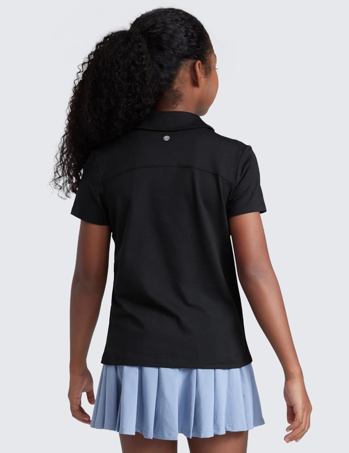 image:imageCRZ YOGA Girls Cloud Jersey Short Sleeve Casual Polo Shirts School Uniform Tennis Golf Hip Length Side Splits Kids TeenBlack