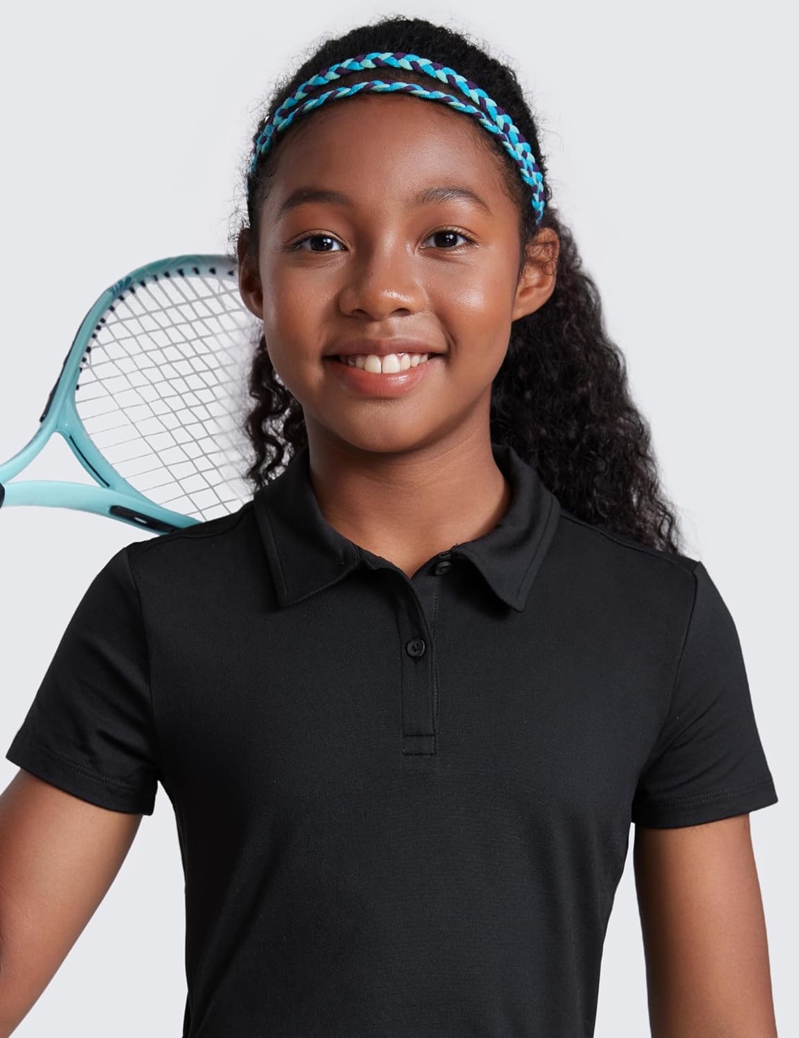 image:imageCRZ YOGA Girls Cloud Jersey Short Sleeve Casual Polo Shirts School Uniform Tennis Golf Hip Length Side Splits Kids TeenBlack