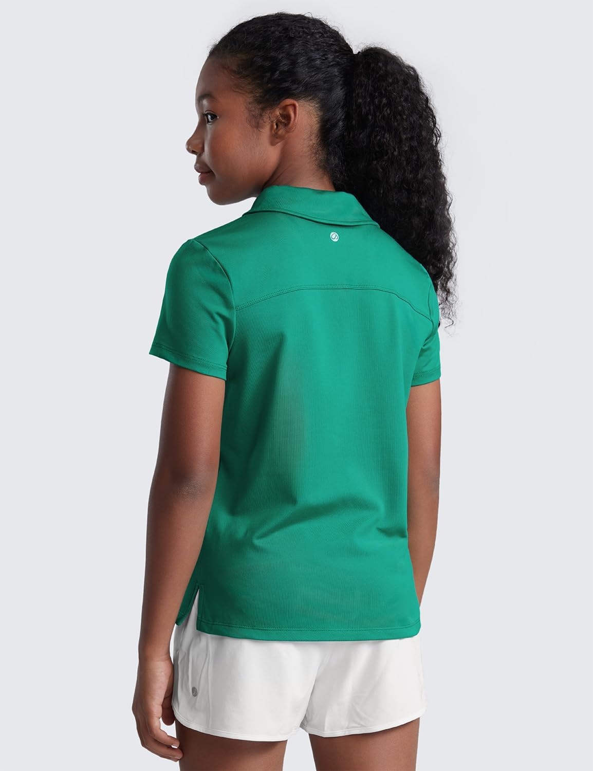 image:imageCRZ YOGA Girls Cloud Jersey Short Sleeve Casual Polo Shirts School Uniform Tennis Golf Hip Length Side Splits Kids TeenCascadia Green