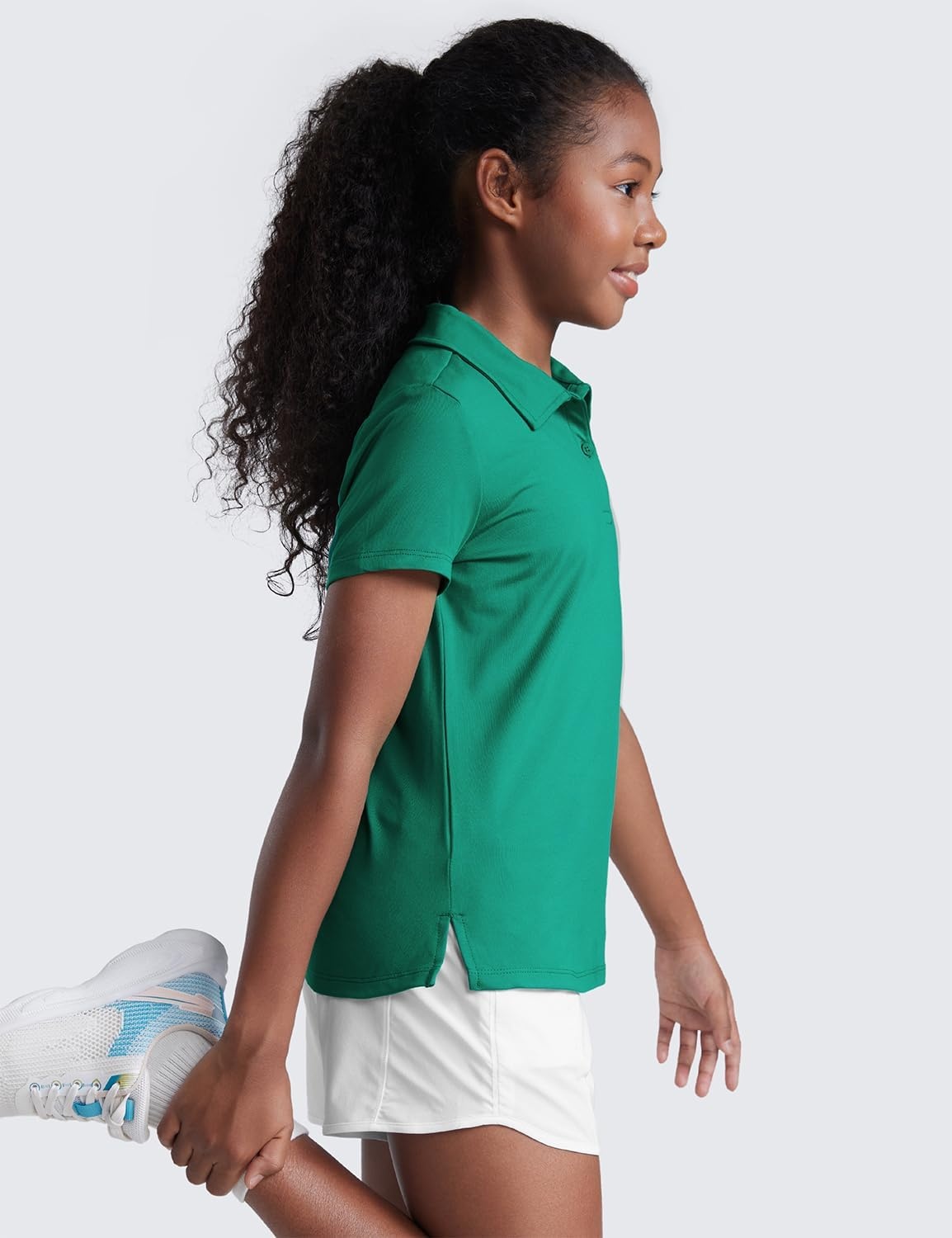 image:imageCRZ YOGA Girls Cloud Jersey Short Sleeve Casual Polo Shirts School Uniform Tennis Golf Hip Length Side Splits Kids TeenCascadia Green