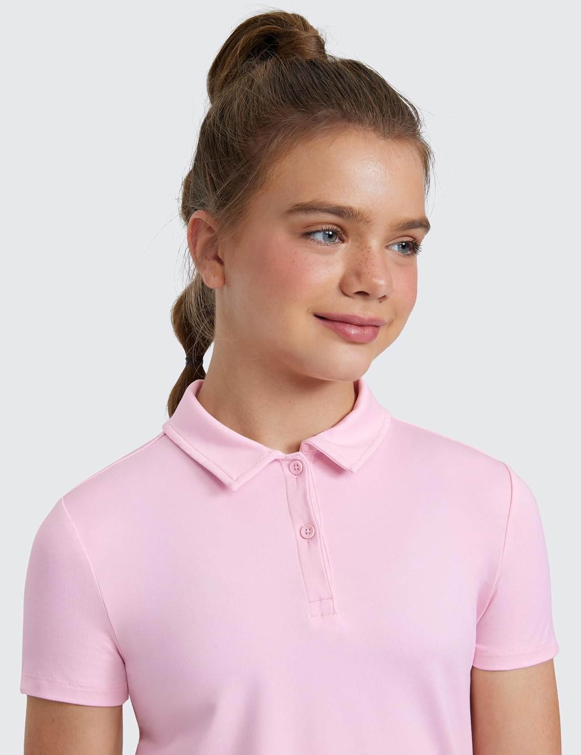image:imageCRZ YOGA Girls Cloud Jersey Short Sleeve Casual Polo Shirts School Uniform Tennis Golf Hip Length Side Splits Kids TeenStrawberry Pink