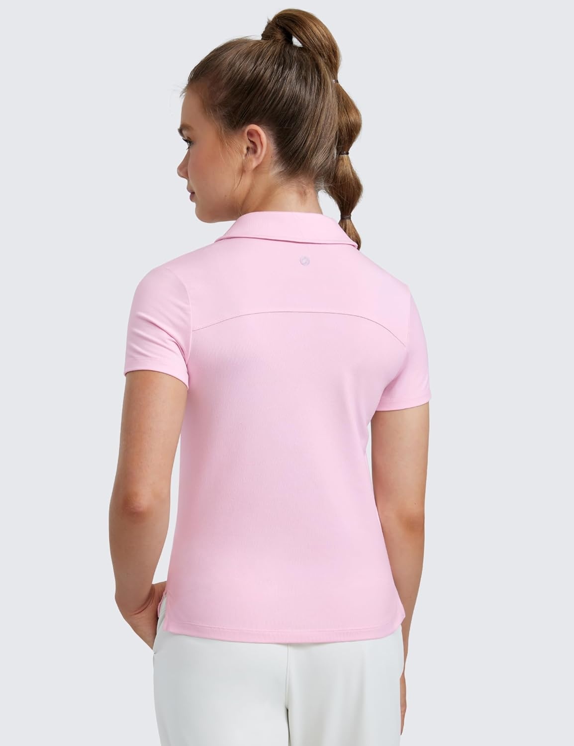 image:imageCRZ YOGA Girls Cloud Jersey Short Sleeve Casual Polo Shirts School Uniform Tennis Golf Hip Length Side Splits Kids TeenStrawberry Pink