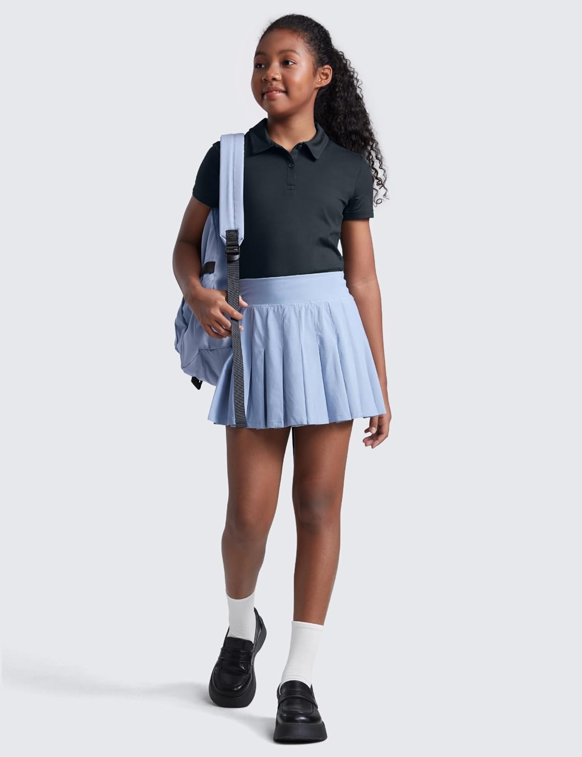 image:imageCRZ YOGA Girls Cloud Jersey Short Sleeve Casual Polo Shirts School Uniform Tennis Golf Hip Length Side Splits Kids TeenTrue Navy