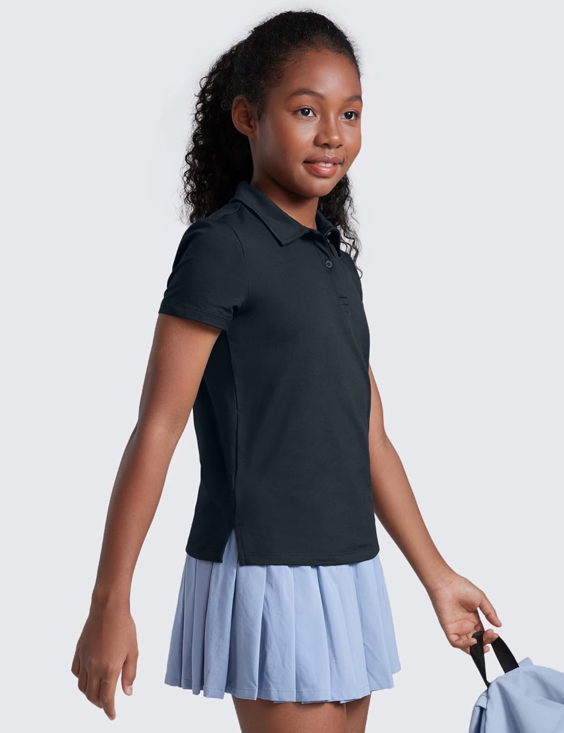 image:imageCRZ YOGA Girls Cloud Jersey Short Sleeve Casual Polo Shirts School Uniform Tennis Golf Hip Length Side Splits Kids TeenTrue Navy
