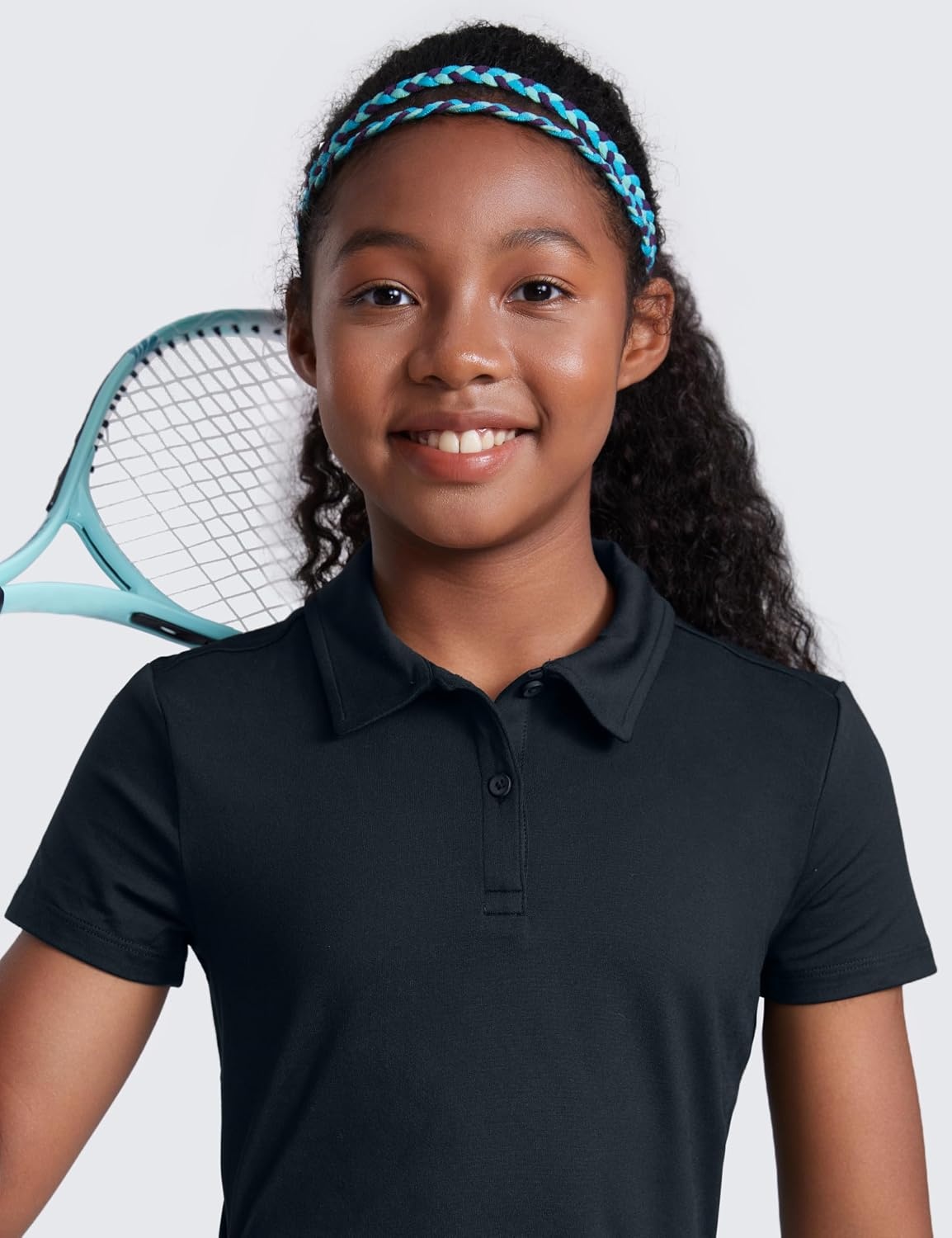 image:imageCRZ YOGA Girls Cloud Jersey Short Sleeve Casual Polo Shirts School Uniform Tennis Golf Hip Length Side Splits Kids TeenTrue Navy