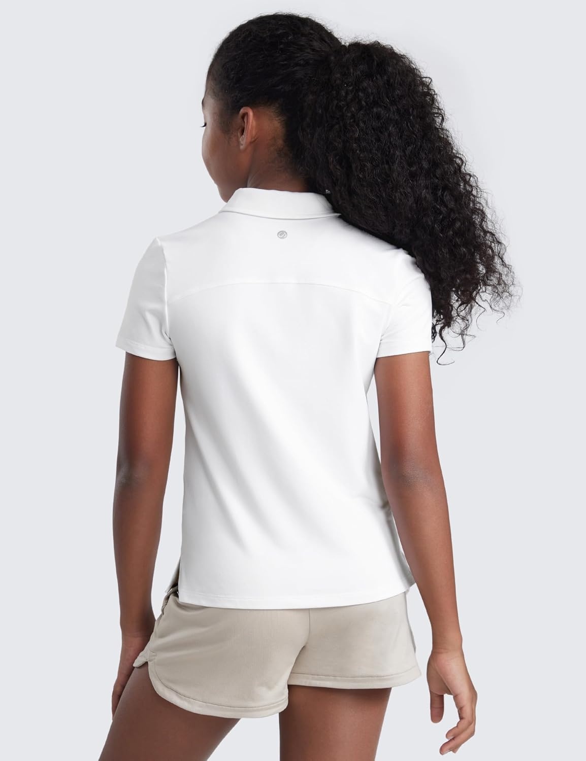 image:imageCRZ YOGA Girls Cloud Jersey Short Sleeve Casual Polo Shirts School Uniform Tennis Golf Hip Length Side Splits Kids TeenWhite