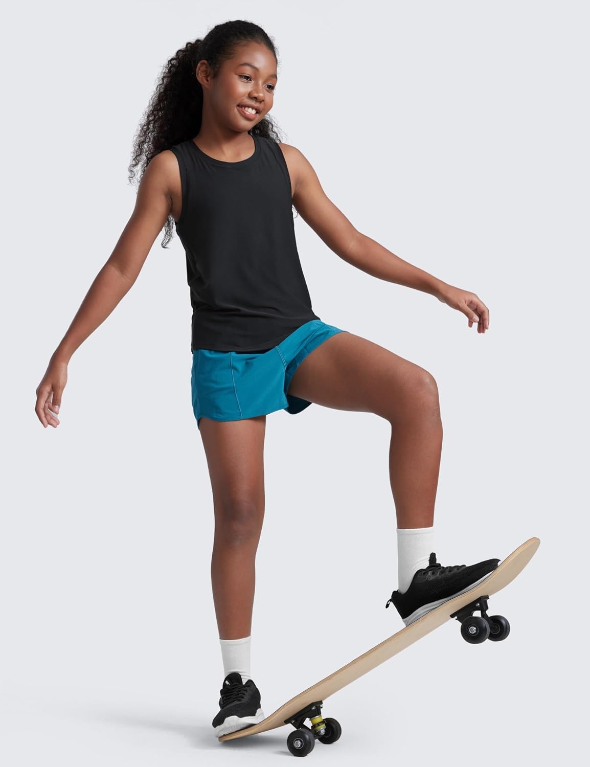 image:imageCRZ YOGA Girls Cloudweight Athletic Tank Tops Hip Length Active Dance Casual Crew Neck Sleeveless Kids TeenBlack