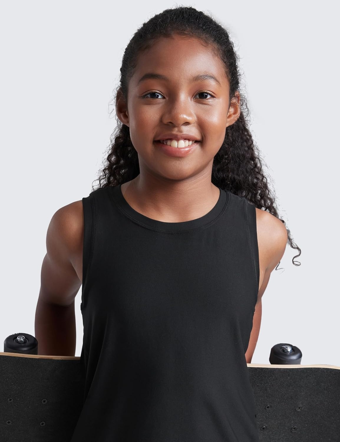 image:imageCRZ YOGA Girls Cloudweight Athletic Tank Tops Hip Length Active Dance Casual Crew Neck Sleeveless Kids TeenBlack