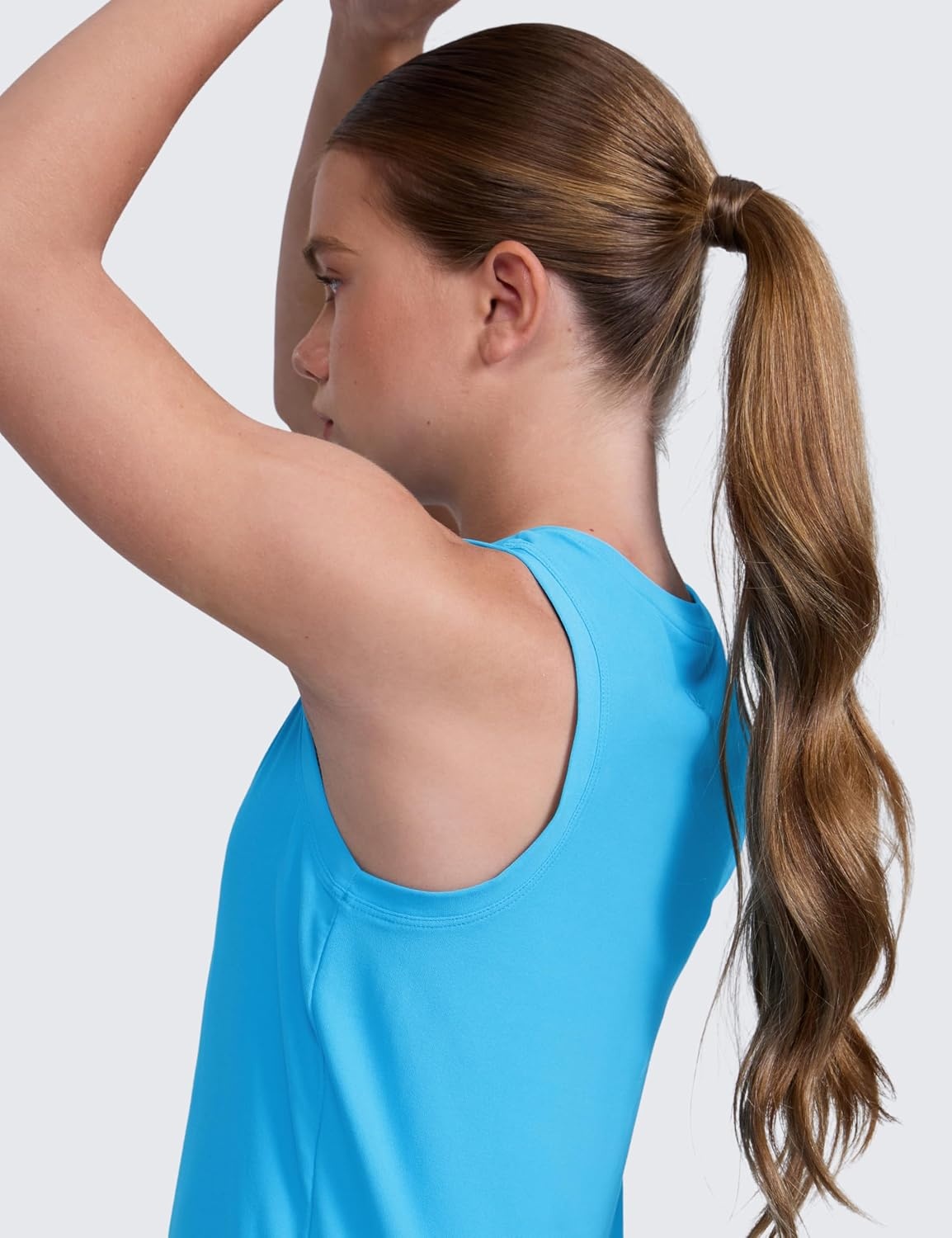 image:imageCRZ YOGA Girls Cloudweight Athletic Tank Tops Hip Length Active Dance Casual Crew Neck Sleeveless Kids TeenKayak Blue